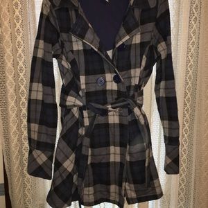 Blue plaid pea coat